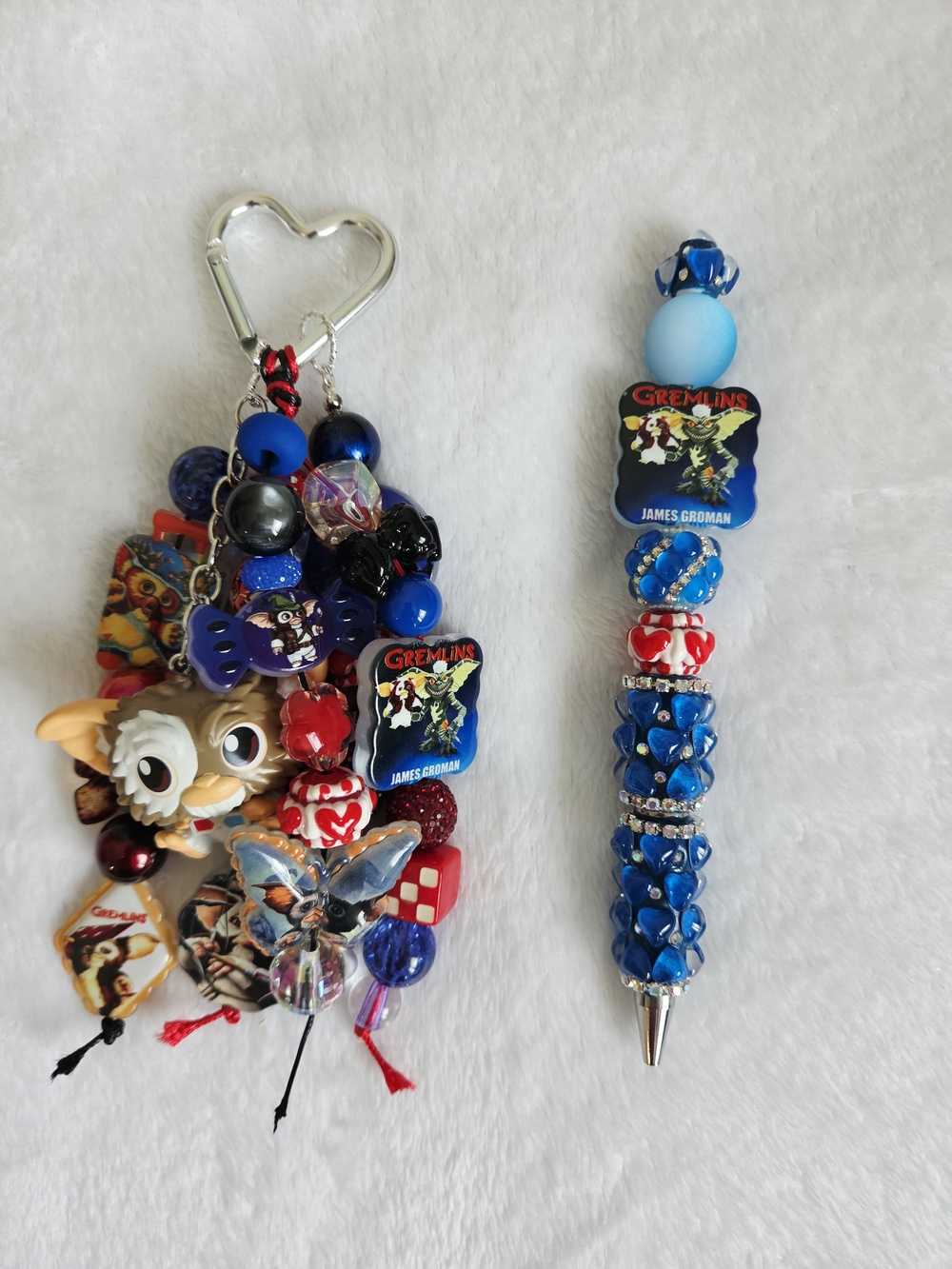 Gremlins Gizmo Blue And Red Beaded Pen And Bag Charm Set Colorful Keychain